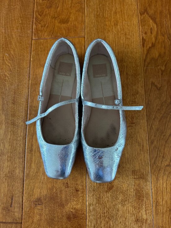 Dolce Vita Shoes - Dolce Vita REYES Silver Leather Square Toe Ballet Flats | Size 8.5